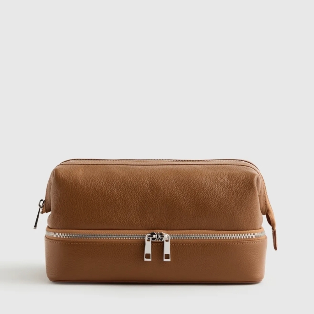 Italian Leather Dual Compartment Toiletry Bag
